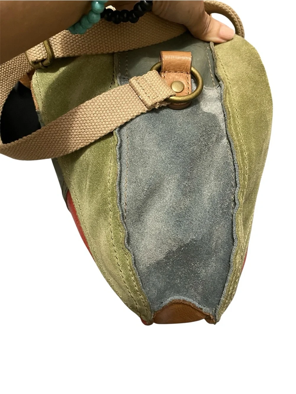 Nine West Vintage America Leather Suede Patchwork Y2K Retro Shoulder Bag